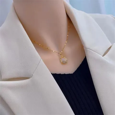 Titanium Steel Necklace with Tulip Pendant 